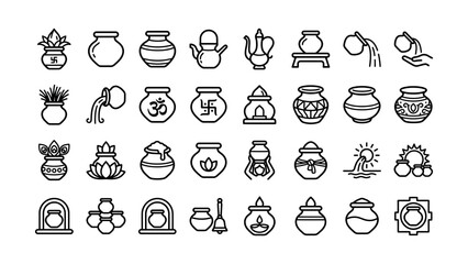 Fototapeta premium Collection of traditional pottery and ritual symbols with transparent background