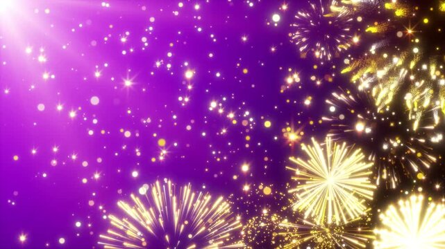 Golden fireworks explosion glow with bokeh animated