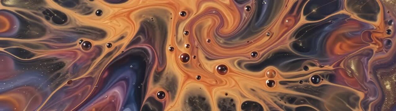 Swirling celestial nebula design showing a cosmic pattern Glowing gold particles shimmer in purple and brown hues.