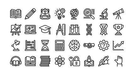 Fototapeta premium Collection of educational and scientific icons with transparent background