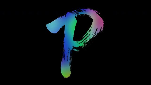 Uppercase letters "P" featuring brush-stroke lettering with colorful, abstract patterns, alpha channel, loop