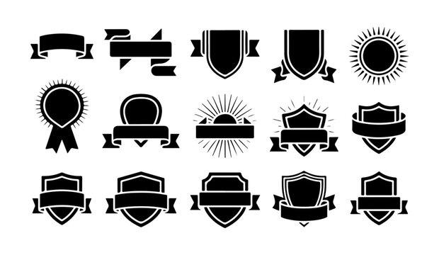 Black shield and ribbon design elements set for badges, logos, and emblems, with a classic, vintage feel.