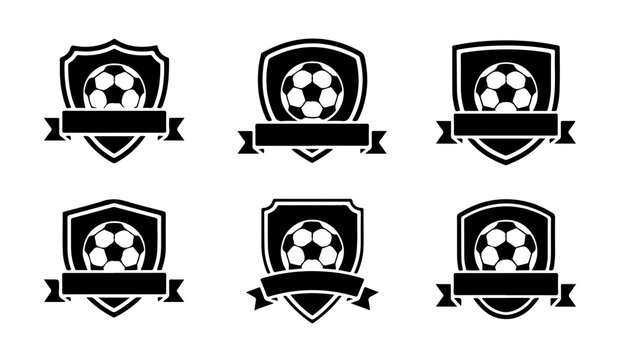 Set of black soccer emblem vectors are perfect for sports logos, team badges, and tournament graphics.