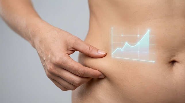 Metabolic syndrome risk shown by abdominal fat and glowing health graph with concern for obesity and preventive care