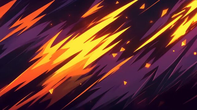 Abstract motion background featuring dynamic jagged yellow orange streaks and sharp geometric elements creating an energetic comic style speed visual.