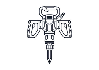 Fototapeta premium A simple black and white line art icon of a pneumatic jackhammer construction tool.