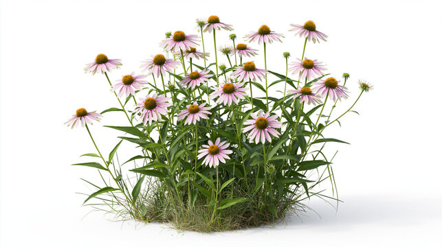 Purple Coneflower Garden Plant Isolated on White Background
