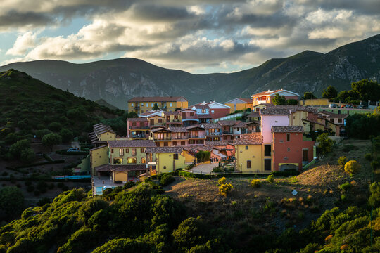 Historic Nebida Village on the Sardinian Coast at Sunset