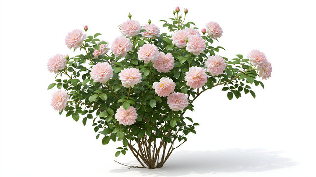 Pink English Rose Bush Isolated on White Background