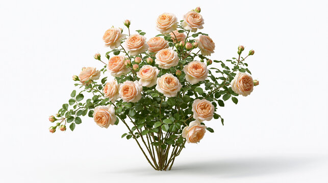 Apricot English Rose Bush Isolated on White Background