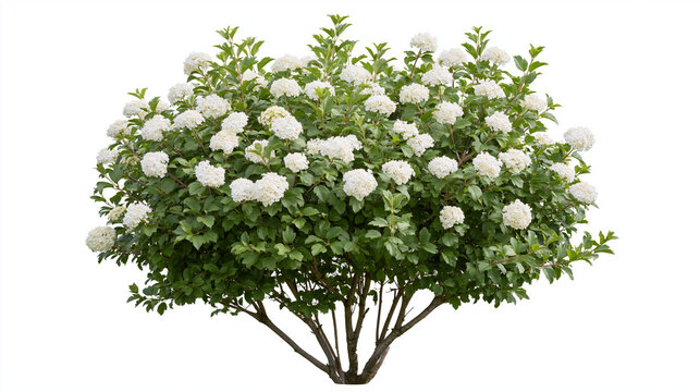 White Viburnum Flowering Shrub Isolated on White Background
