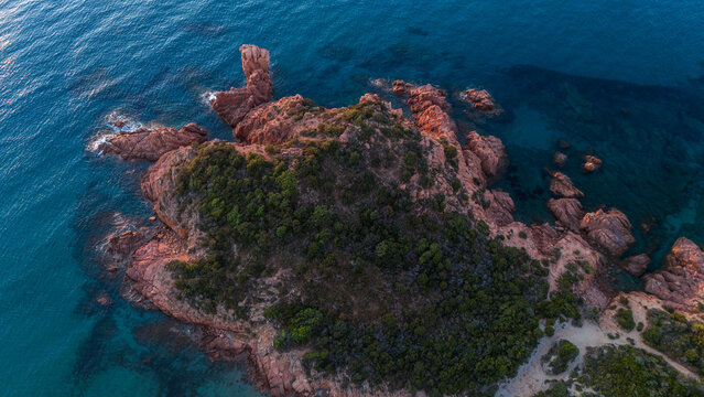 Aerial Sunrise View of Su Sirboni Beach in Sardinia