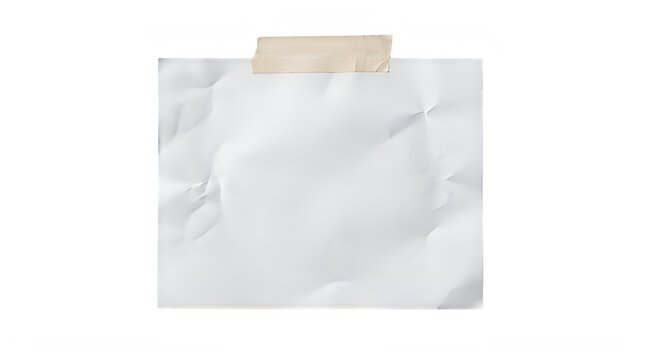 Crumpled white paper note attached with a piece of brown adhesive tape
