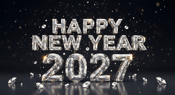 Happy New Year 2027 diamond text with sparkles on black background full hd download 2025 2026
