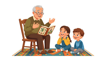 Grandfather reading an adventure story to his grandchildren
