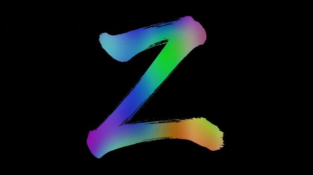 Uppercase letters "Z" featuring brush-stroke lettering with colorful, abstract patterns, alpha channel, loop