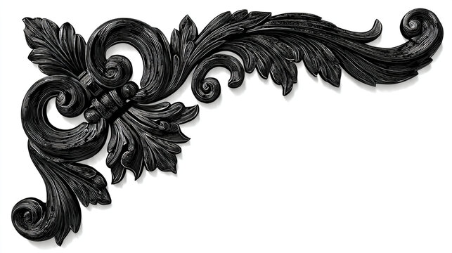 Ornate black floral scrollwork corner flourish with intricate carved details scrollwork flourish