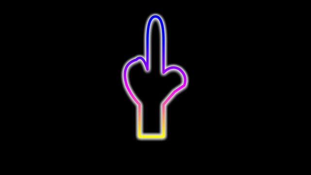 Neon glowing hand icon with pointing finger gesture in vibrant rainbow gradient colors on a black background 4K Motion Video