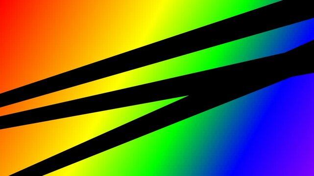 Abstract rainbow background with bold black diagonal stripes and vibrant colorful gradient light patterns for modern graphic design projects and artistic digital compositions 4K Motion Video