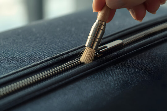 Close Up of Cleaning Suitcase Zipper