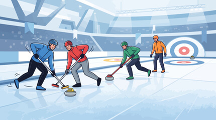 Curling game tournament vector illustration banner poster graphic asset design concept winter sport team competition with competition © AIStock Studio