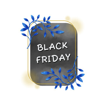 black friday element label sale  with blue wreath leaves illustration