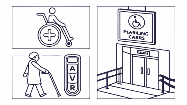 Medical accessibility and disability signs outline icons set with accessibility