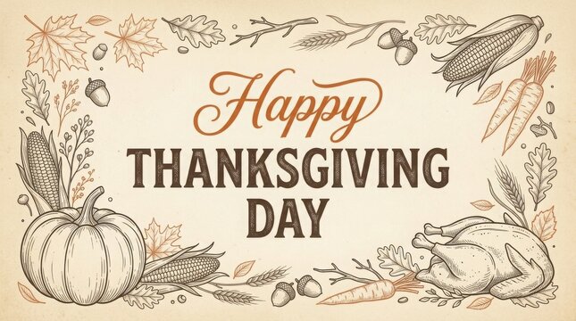 Thanksgiving day greeting card with elegant calligraphy text