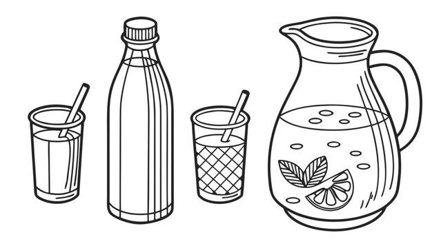 Lemonade pitcher bottle and mint glasses refreshing beverage set with lemonade