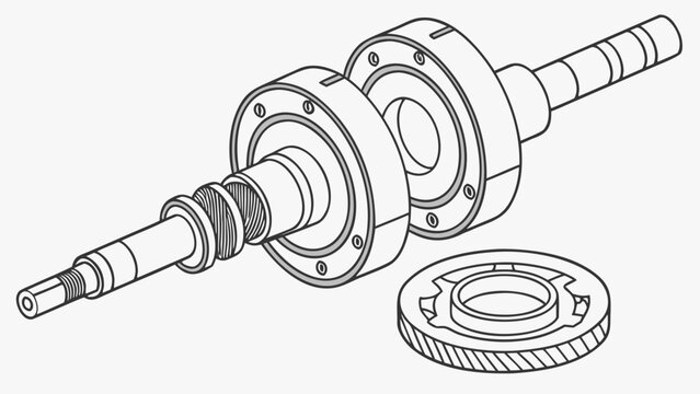 Mechanical shaft assembly with bearings and gears vector diagram, mechanical