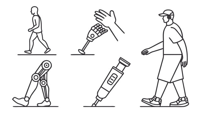 Bionic body parts and prosthetic technology vector symbols set with prosthetic