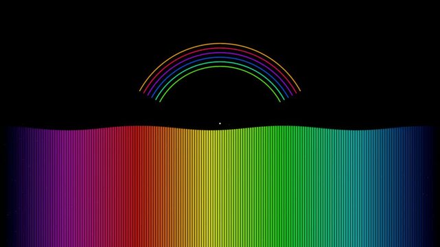 Abstract rainbow arch with vertical colorful lines on a black background representing a spectrum or sound wave visualization for modern digital design projects and creative backgrounds 4K Motion Video