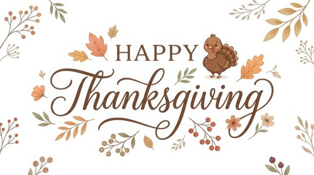 Thanksgiving greeting card with autumn leaves and happy