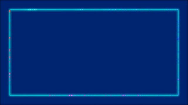 Bright glowing neon blue rectangular frame border on a dark purple background 4K Motion Video