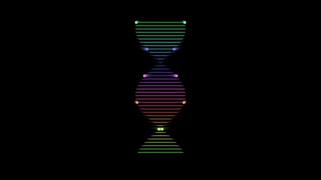 Abstract rainbow color light wave lines forming a double helix dna shape on a black background 4K Motion Video