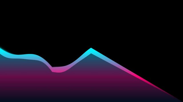 Abstract mountain landscape shape with glowing neon blue and purple gradient lines on a dark black background 4K Motion Video
