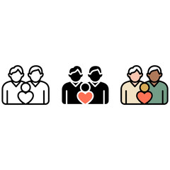 Gay couple family icons, LGBTQ parents with child, diverse same sex partners Editable Vector
