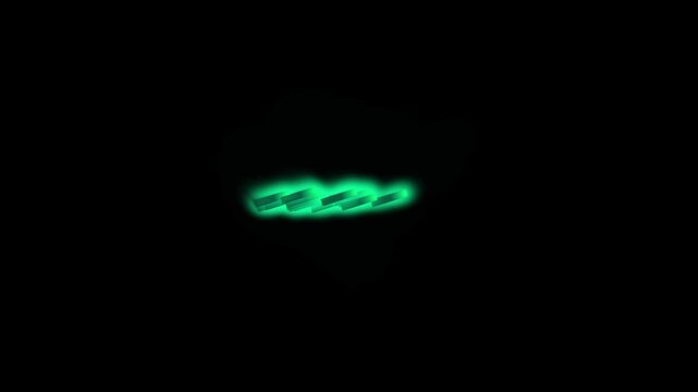 Glowing green infinity symbol on black background, abstract 3D loop animation, futuristic neon mobius strip for technology and science concepts