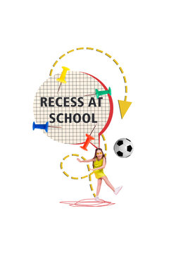 Creative poster collage of&nbsp;funny girl dance recess school day shopping kids education concept&nbsp;freak bizarre unusual fantasy