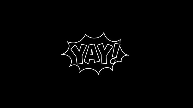 Playful Pop Art Style Outlined Yay Typography Motion Graphic Overlay on Transparent Background