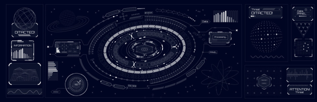 Futuristic HUD Interface Elements on Dark Background