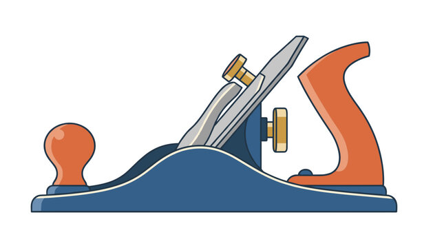 Classic woodworking hand plane tool with a blue metal body and orange handles in a clean vector style.