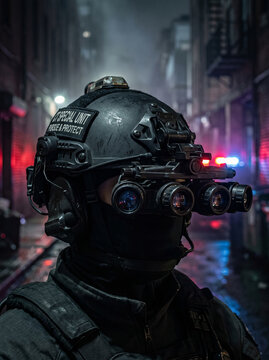 Tactical Operator Wearing Helmet with Night Vision Device