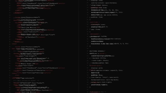 Programming syntax code typing with syntax highlighting and digital text processing on a black background for software development visualization.