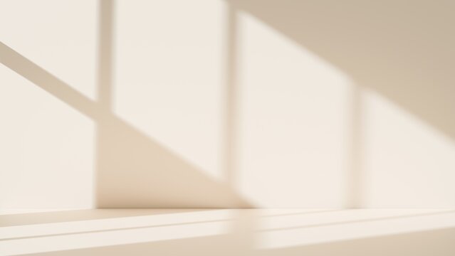 Modern beige wall studio background with soft grey shadows and elegant light, for product mockups and presentation