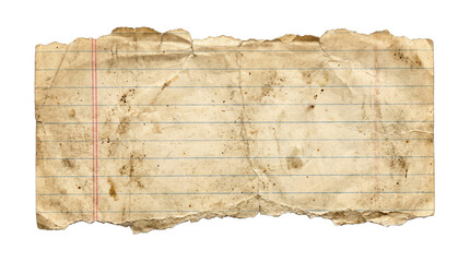 Fototapeta premium Old Torn Ruled Paper with Stains and Rough Edges, PNG isolated on a transparent background