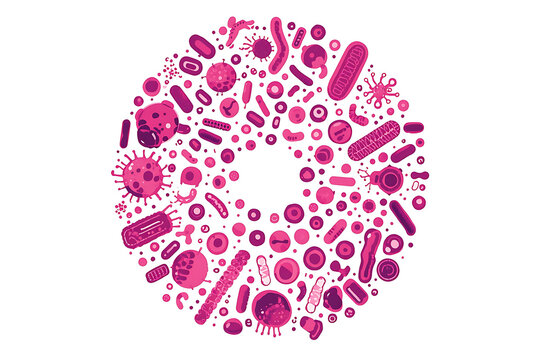 Pink Circular Bacteria and Microbe Ring Vector Illustration &ndash; Round Microbiome and Science Frame Design