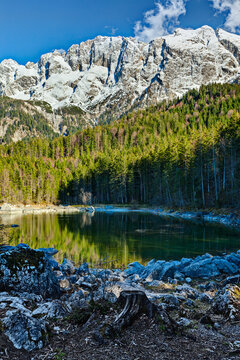 Frillensee (small lake beside Eibsee) and Zugspitze - the highest mountain in Germany