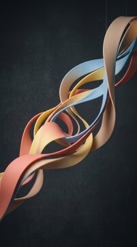Abstract 3D Render of Intertwining Waves with Pastel Colored Ribbons and Textured Background