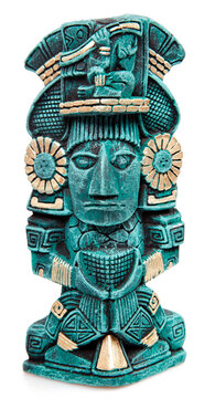 Mayan god statue from Mexico isolated on white backdrop